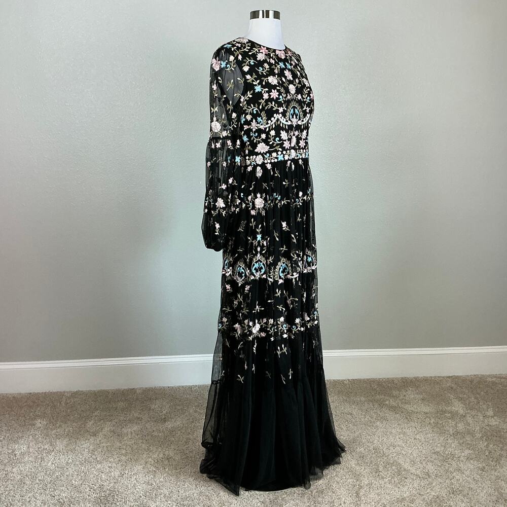Mac Duggal 35111 Black Evening Gown Floral Embroidered Long Sleeve Dress Size 18 - Picture 3 of 12